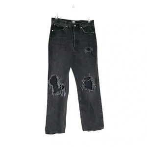 BDG Urban Outfitters High Rise Distressed Relaxed Straight Black Jeans Womens 28